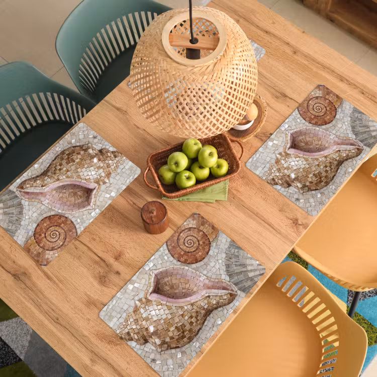 Placemat - 6 stuks - Schelp - Mozaïek - Zee - Beige - Modern — 6