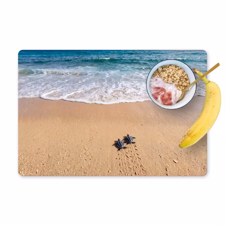 Placemat - 6 stuks - Schildpad - Jong - Strand - Oceaan - Blauw — 1