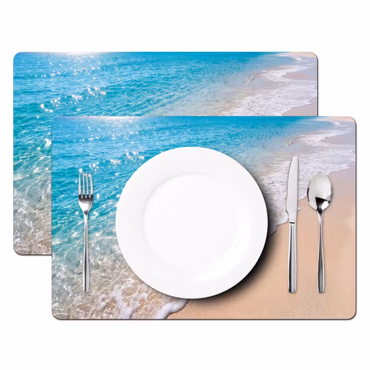 Placemat - 6 stuks - Strand - Water - Natuur - Blauw - Beige — 2