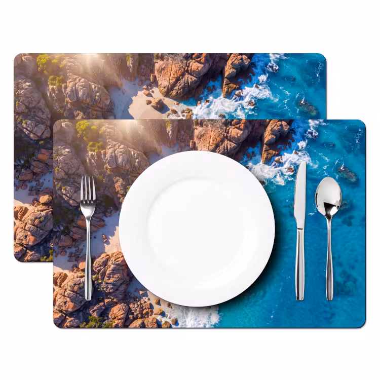 Placemat - 6 stuks - Strand - Zee - Rotsen - Natuur - Blauw — 2