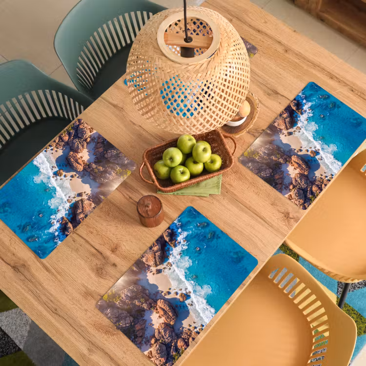 Placemat - 6 stuks - Strand - Zee - Rotsen - Natuur - Blauw — 6