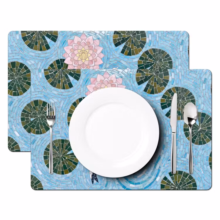Placemat - 6 stuks - Vis - Water - Natuur - Mozaïek - Blauw — 2