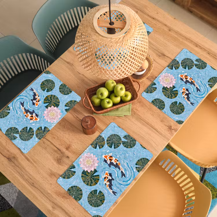 Placemat - 6 stuks - Vis - Water - Natuur - Mozaïek - Blauw — 6