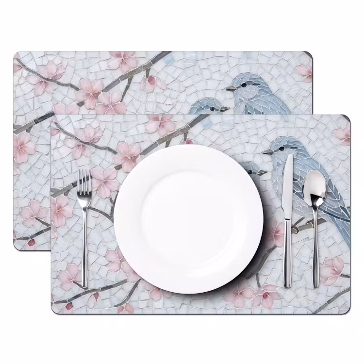 Placemat - 6 stuks - Vogel - Bloemen - Natuur - Mozaïek - Roze — 2