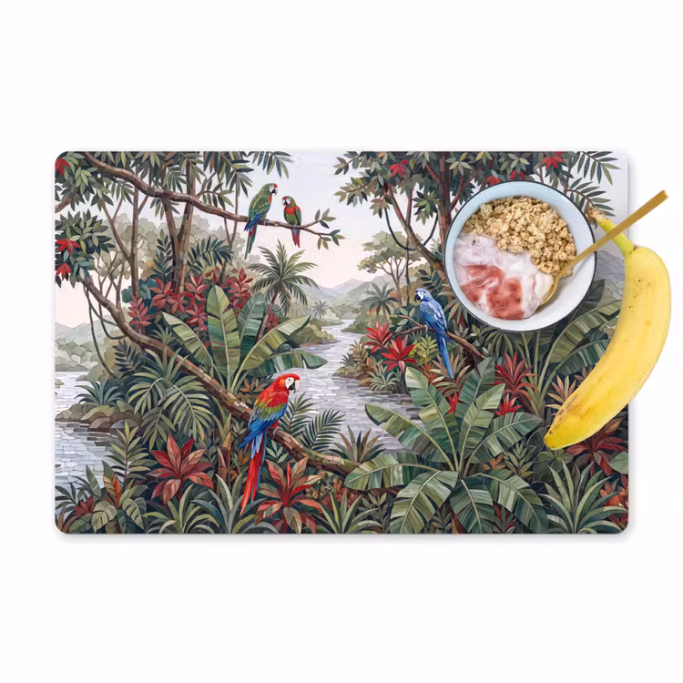 Placemat - 6 stuks - Vogel - Jungle - Natuur - Mozaïek - Groen — 1