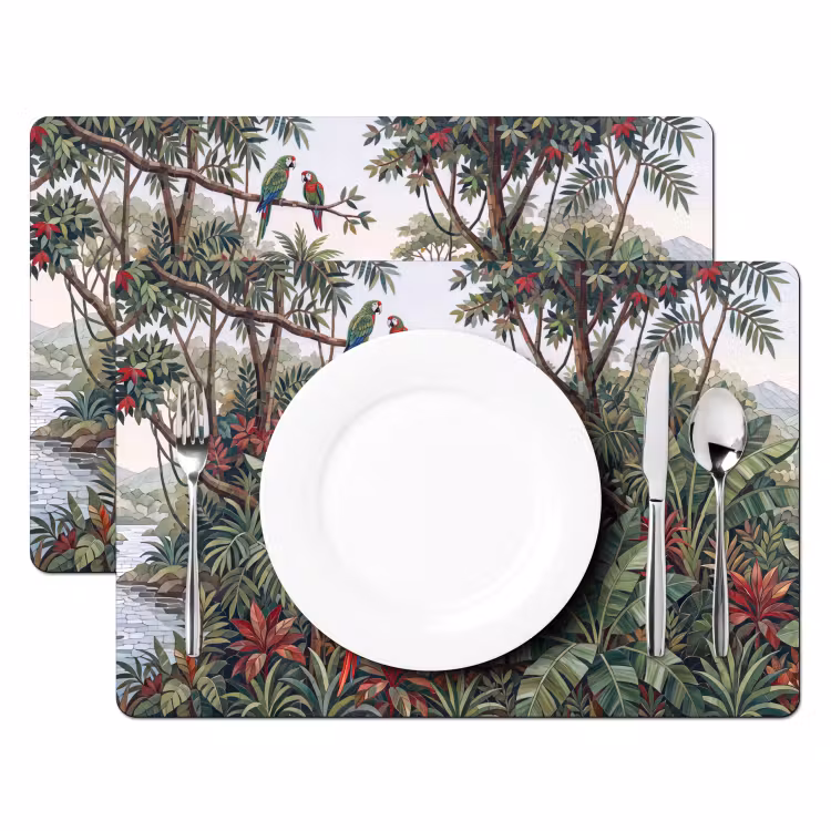 Placemat - 6 stuks - Vogel - Jungle - Natuur - Mozaïek - Groen — 2