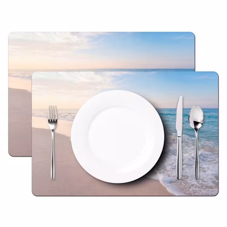 Placemat - 6 stuks - Zee - Golven - Strand - Natuur - Wit — 2