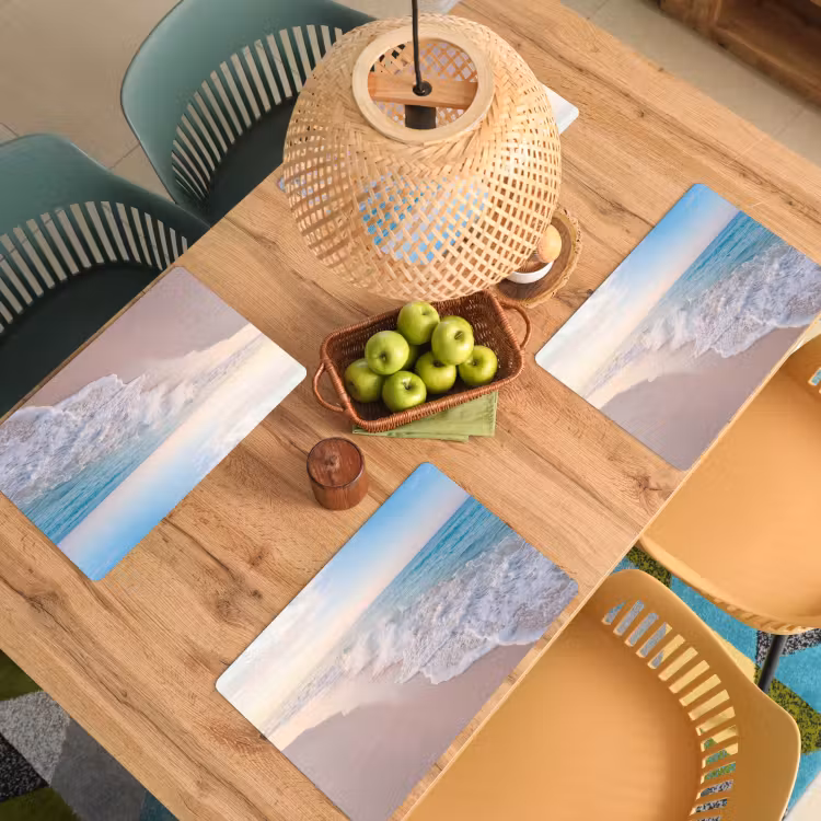 Placemat - 6 stuks - Zee - Golven - Strand - Natuur - Wit — 6