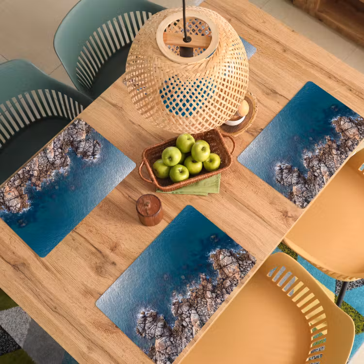 Placemat - 6 stuks - Zee - Kustlijn - Natuur - Abstract - Blauw — 6