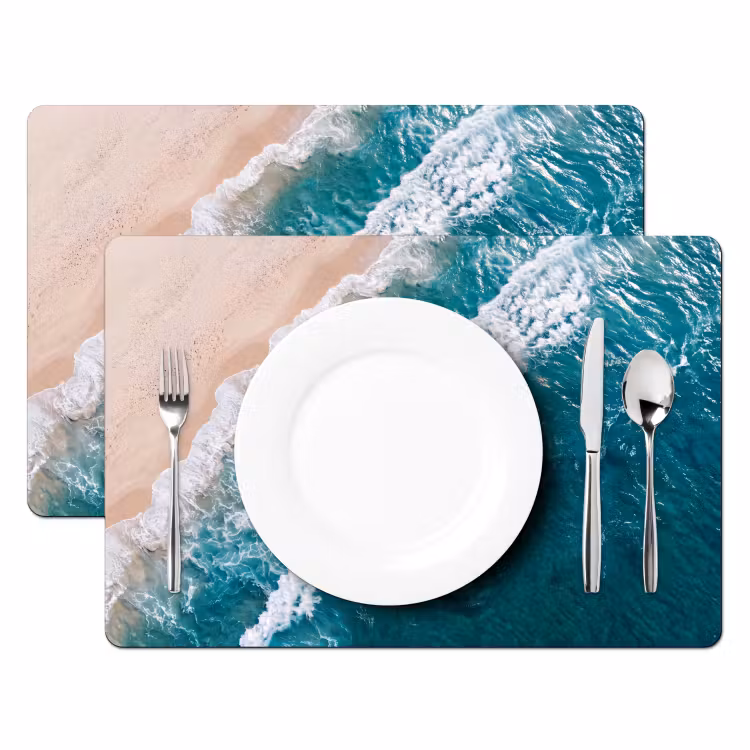 Placemat - 6 stuks - Zee - Strand - Golven - Natuur - Blauw — 2