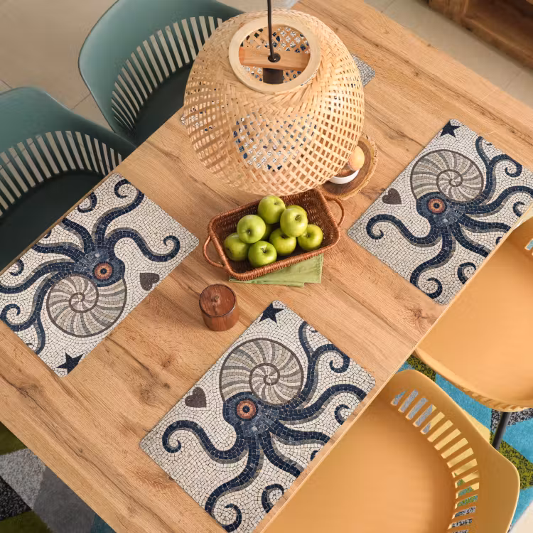 Placemat - 6 stuks - Zeeleven - Mozaïek - Kunst - Vintage - Beige — 6