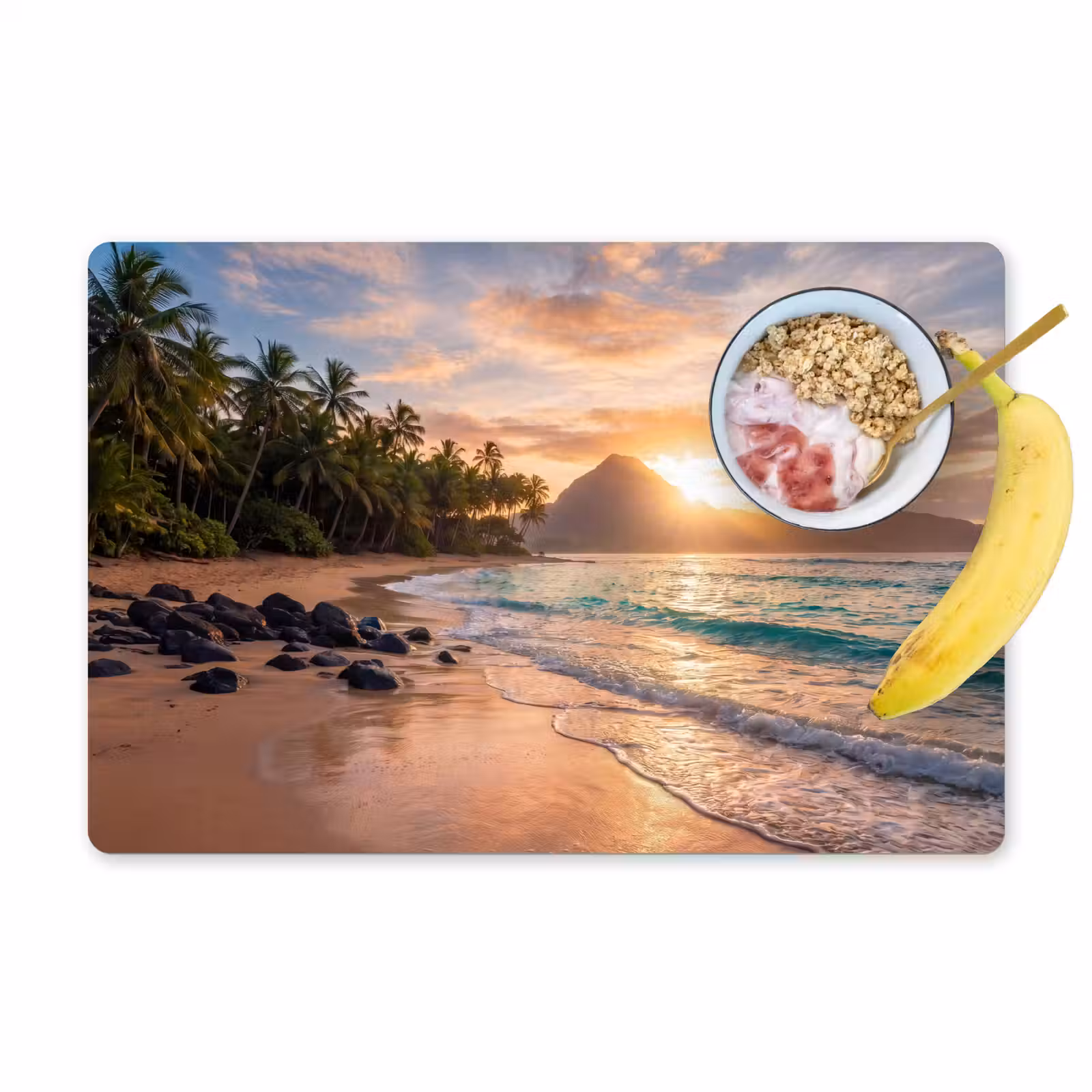 Placemat - 6 stuks - Zee - Berg - Landschap - Tropisch - Goud — 1