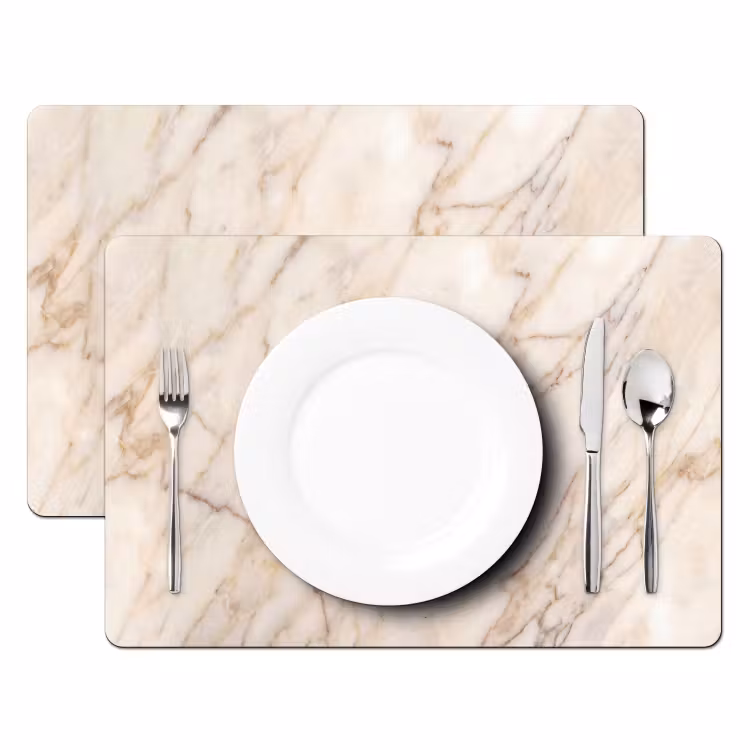 Placemat - 6 stuks - Marmer - Ader - Abstract - Wit - Goud — 2
