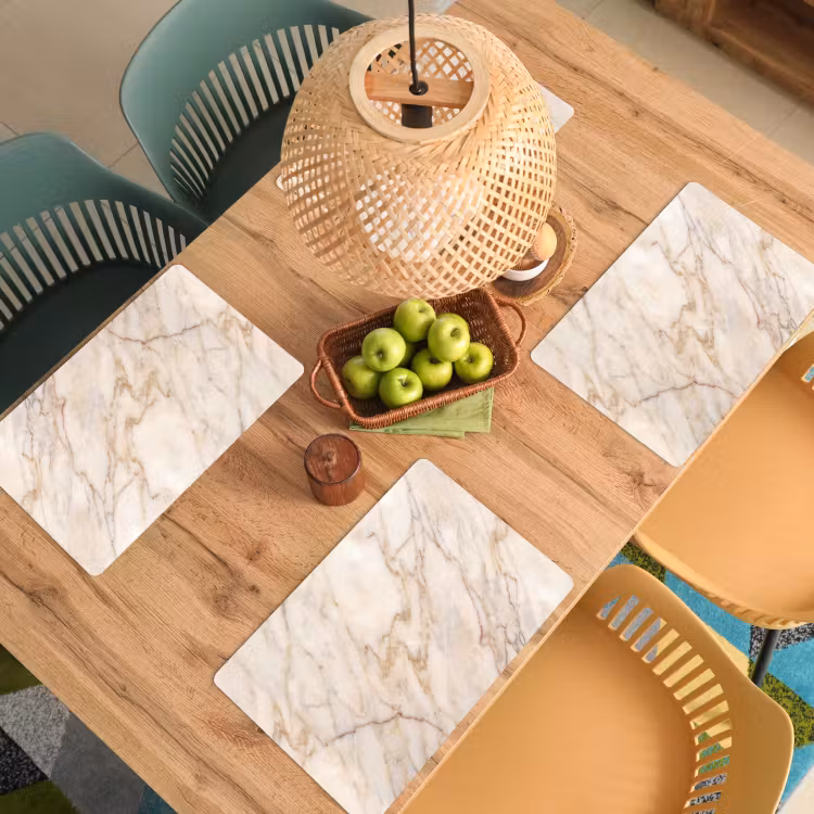 Placemat - 6 stuks - Marmer - Ader - Abstract - Wit - Goud — 6