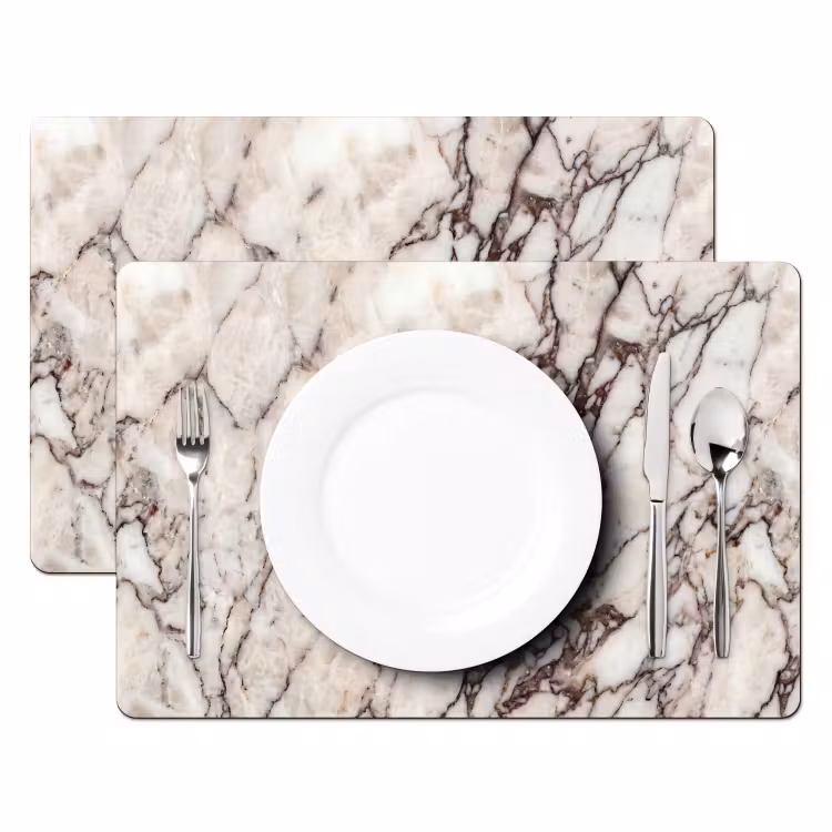 Placemat - 6 stuks - Marmer - Textuur - Abstract - Wit - Bruin — 2