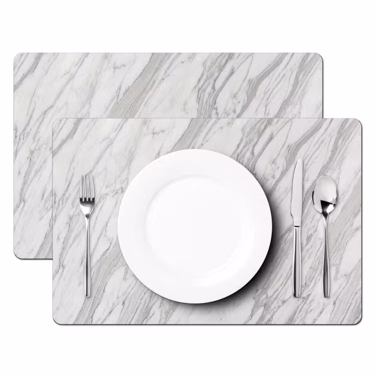 Placemat - 6 stuks - Marmer - Wit - Grijs - Structuur - Modern — 2