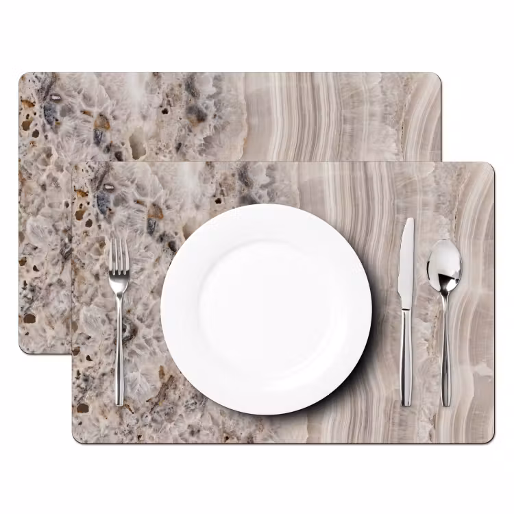 Placemat - 6 stuks - Steen - Textuur - Abstract - Beige - Wit — 2