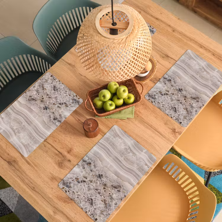 Placemat - 6 stuks - Steen - Textuur - Abstract - Beige - Wit — 6