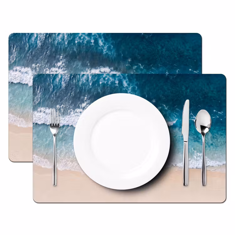 Placemat - 6 stuks - Strand - Zee - Golven - Natuur - Blauw — 2