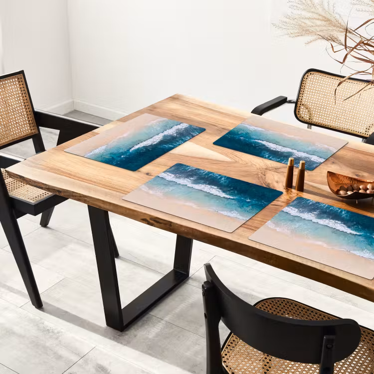 Placemat - 6 stuks - Strand - Zee - Golven - Natuur - Blauw — 5