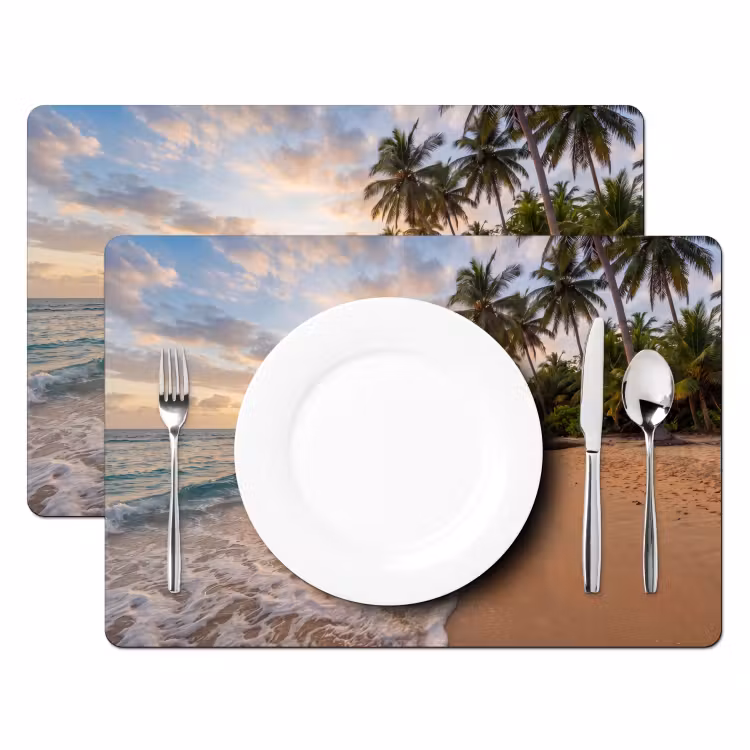 Placemat - 6 stuks - Strand - Zonsondergang - Tropisch - Natuur - Goud — 2