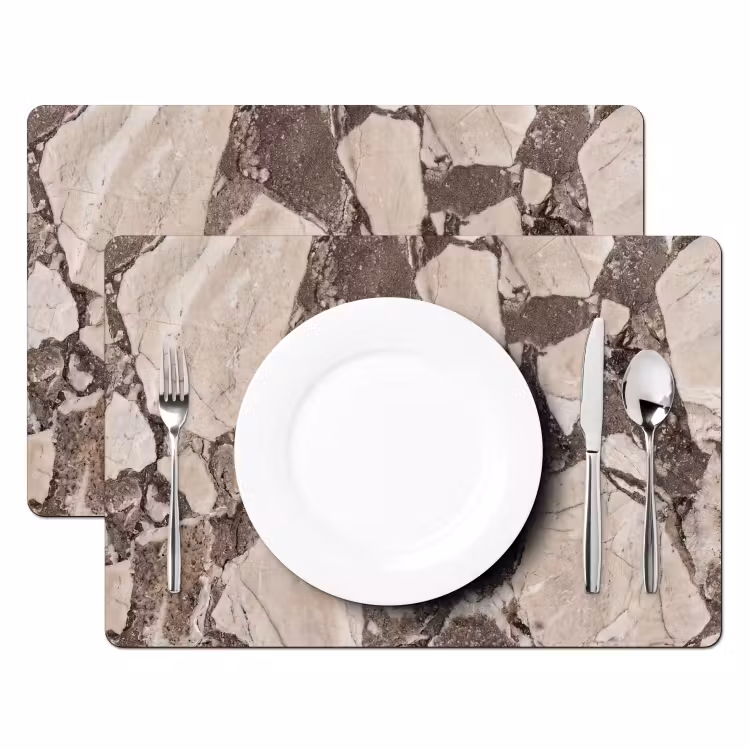 Placemat - 6 stuks - Textuur - Marmer - Abstract - Beige - Bruin — 2