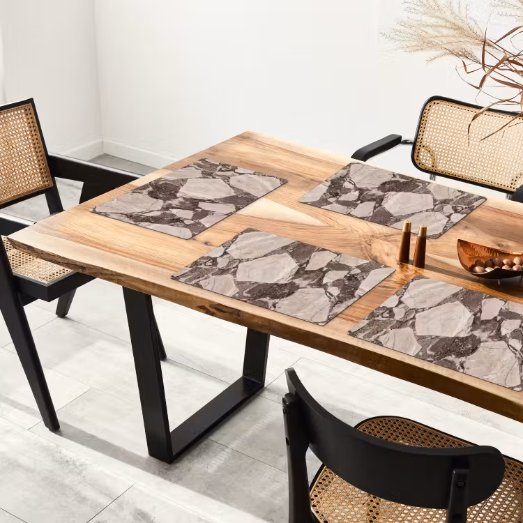 Placemat - 6 stuks - Textuur - Marmer - Abstract - Beige - Bruin — 5