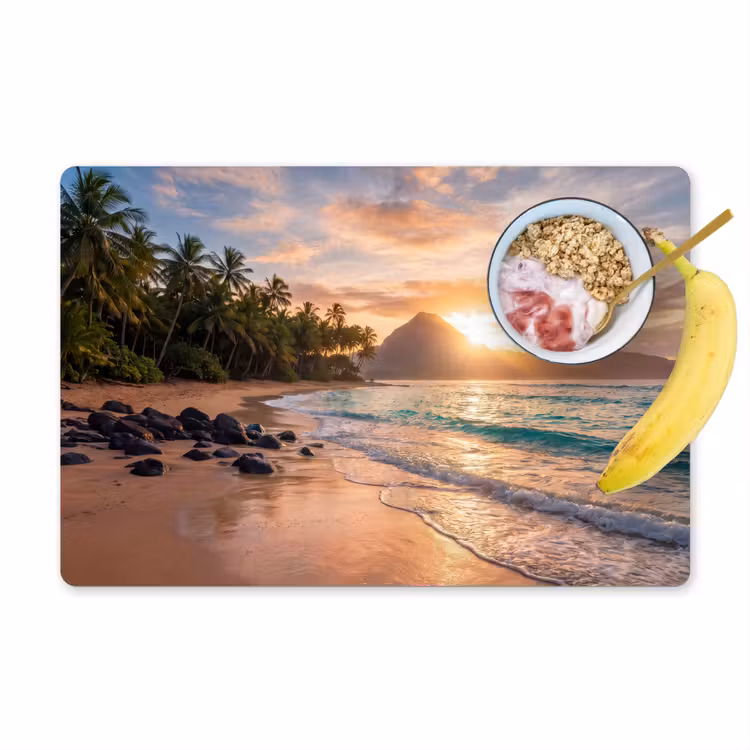 Placemat - 6 stuks - Zee - Berg - Landschap - Tropisch - Goud — 1