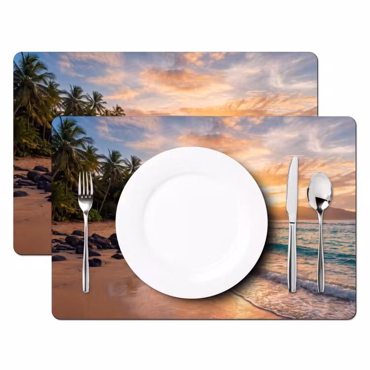 Placemat - 6 stuks - Zee - Berg - Landschap - Tropisch - Goud — 2