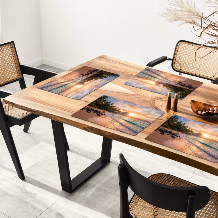 Placemat - 6 stuks - Zee - Berg - Landschap - Tropisch - Goud — 5
