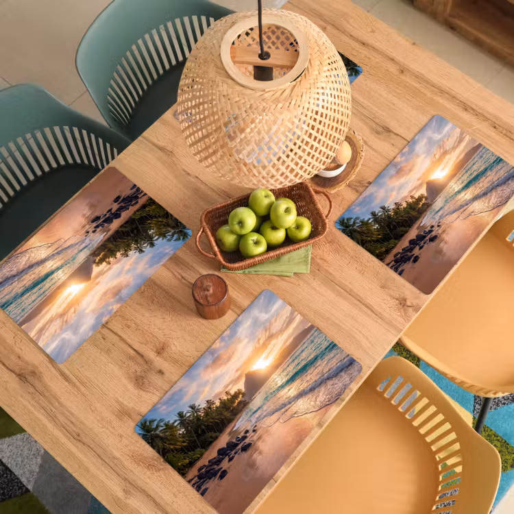 Placemat - 6 stuks - Zee - Berg - Landschap - Tropisch - Goud — 6
