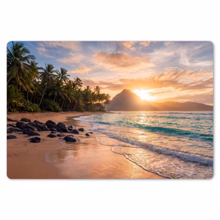 Placemat - 6 stuks - Zee - Berg - Landschap - Tropisch - Goud — 7