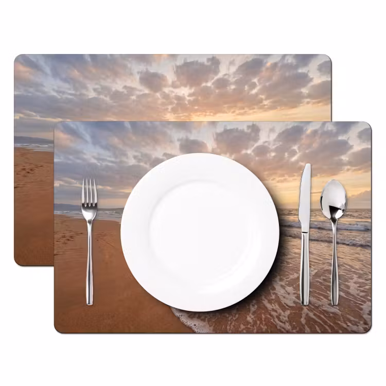 Placemat - 6 stuks - Zee - Kustlijn - Wolken - Landschap - Oranje — 2
