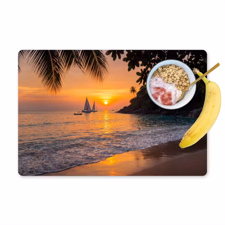 Placemat - 6 stuks - Zee - Zonsondergang - Boot - Natuur - Oranje — 1