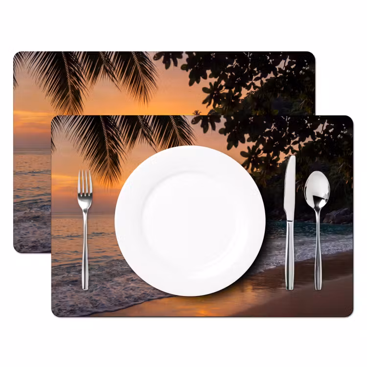 Placemat - 6 stuks - Zee - Zonsondergang - Boot - Natuur - Oranje — 2
