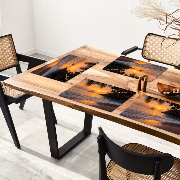 Placemat - 6 stuks - Zee - Zonsondergang - Boot - Natuur - Oranje — 5