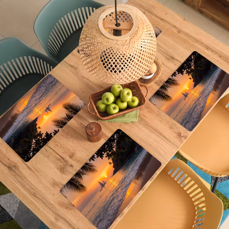 Placemat - 6 stuks - Zee - Zonsondergang - Boot - Natuur - Oranje — 6