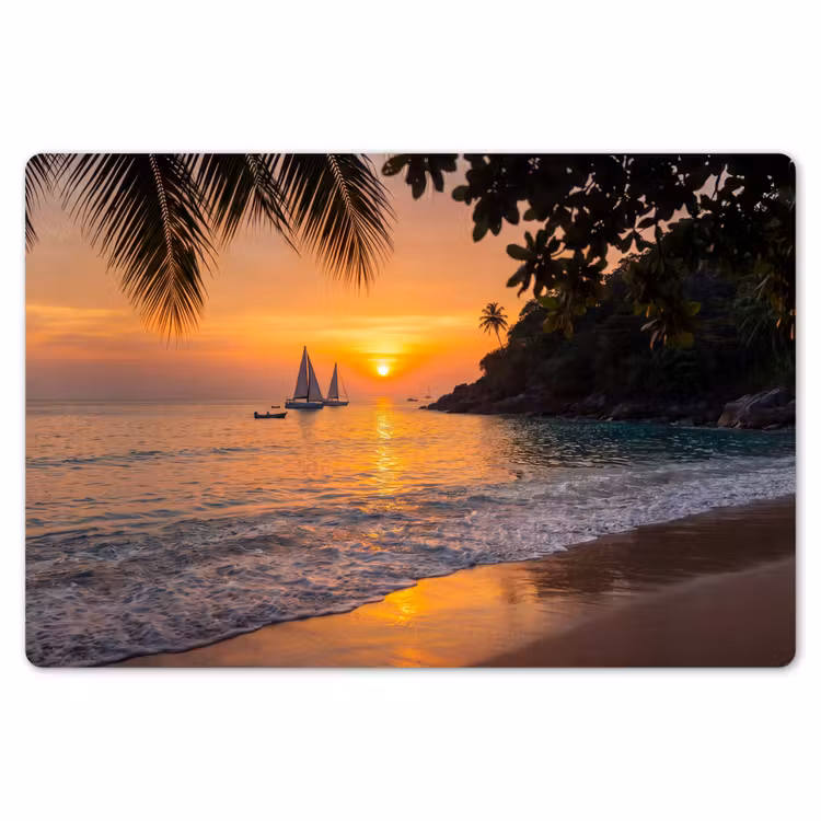 Placemat - 6 stuks - Zee - Zonsondergang - Boot - Natuur - Oranje — 7
