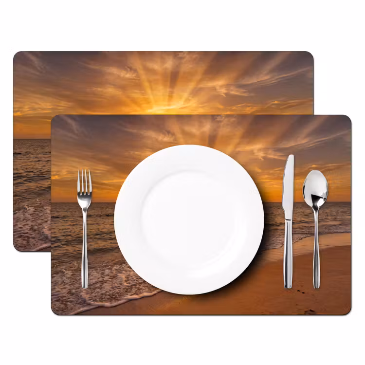 Placemat - 6 stuks - Zee - Zonsondergang - Golven - Kust - Oranje — 2