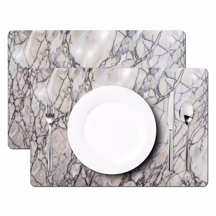 Placemat - 6 stuks - Marmer - Aderen - Patroon - Wit - Grijs — 2