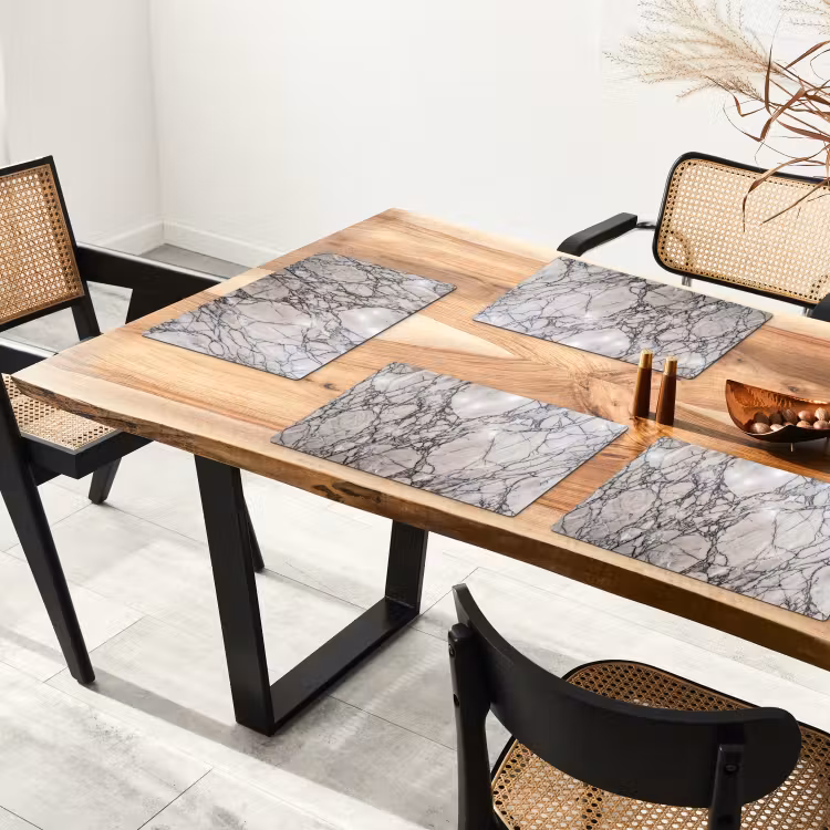 Placemat - 6 stuks - Marmer - Aderen - Patroon - Wit - Grijs — 5