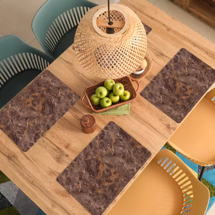Placemat - 6 stuks - Marmer - Patroon - Natuur - Bruin - Goud — 6
