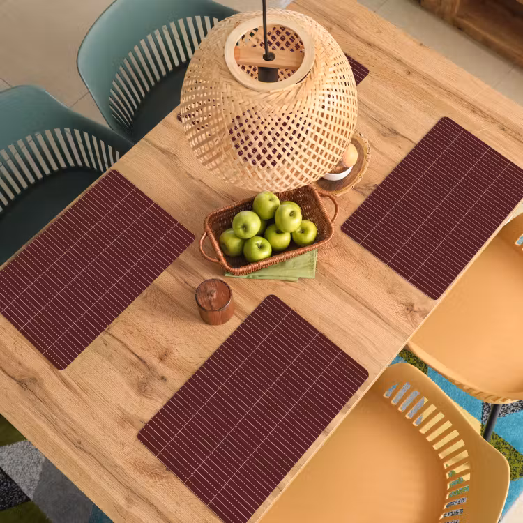 Placemat - 6 stuks - Lijnen - Patroon - Bordeaux — 6