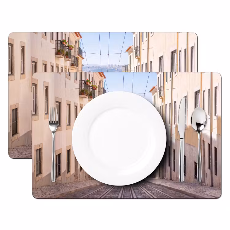 Placemat - 6 stuks - Tram - Straat - Stad - Architectuur - Geel — 2
