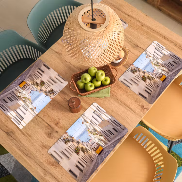Placemat - 6 stuks - Tram - Straat - Stad - Architectuur - Geel — 6