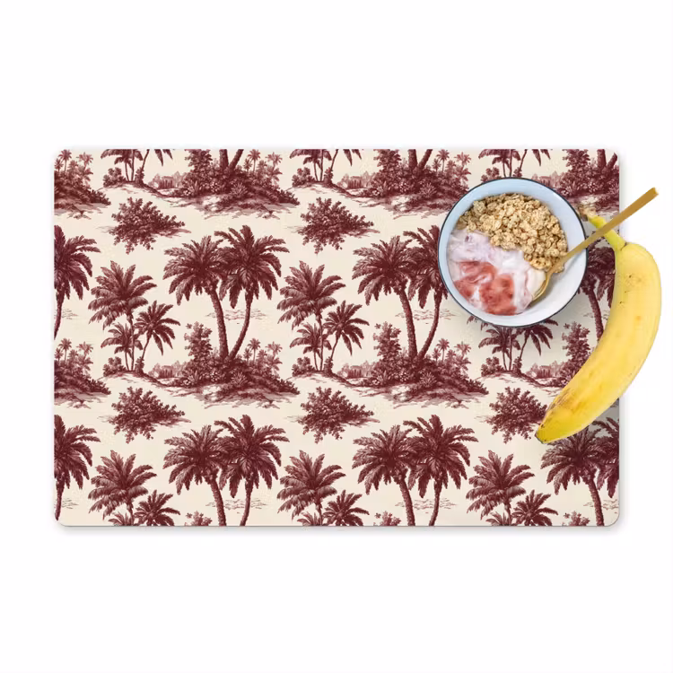 Placemat - 6 stuks - Tropisch - Geometrisch - Bordeauxrood — 1