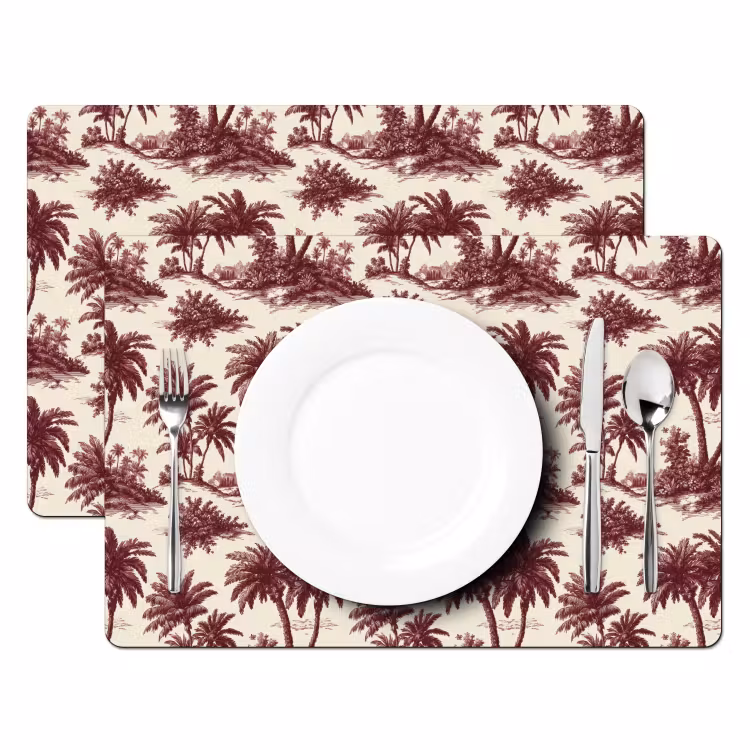 Placemat - 6 stuks - Tropisch - Geometrisch - Bordeauxrood — 2