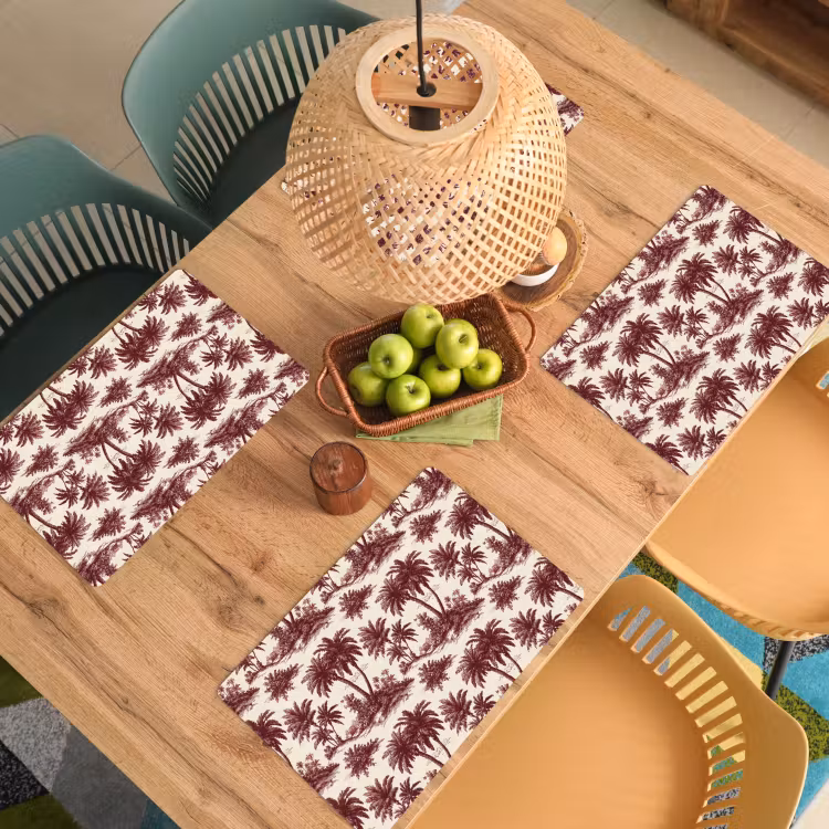 Placemat - 6 stuks - Tropisch - Geometrisch - Bordeauxrood — 6