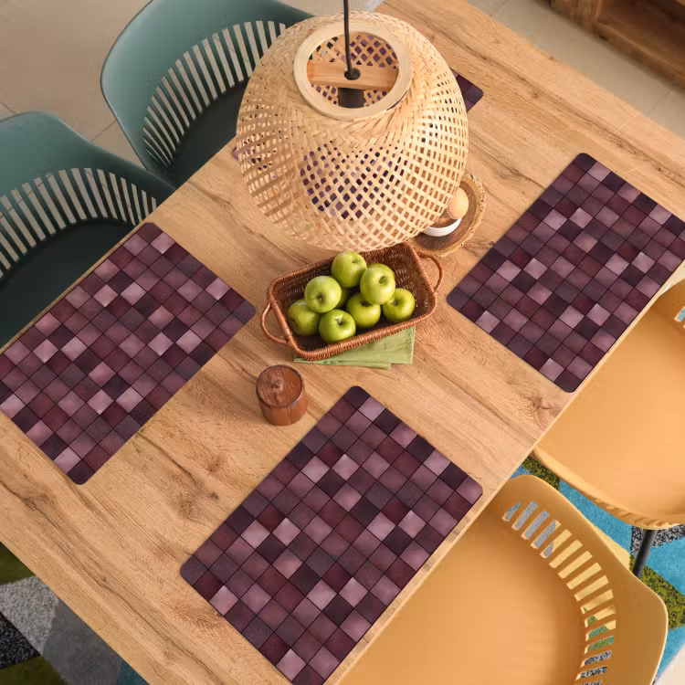 Placemat - 6 stuks - Vierkant - Tegel - Patroon - Paars — 6