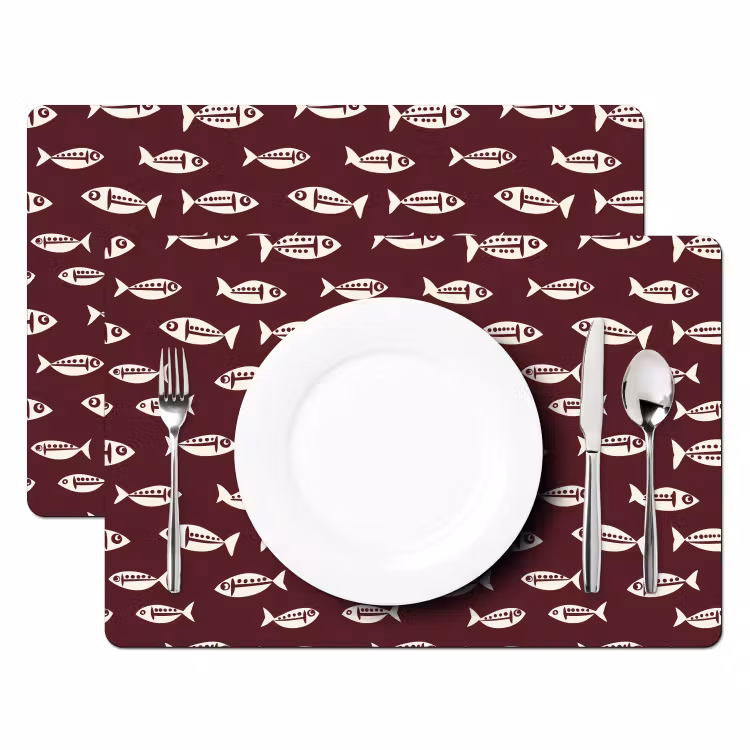Placemat - 6 stuks - Vissen - Grafisch - Patroon - Donker — 2